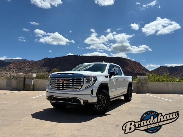 2023 GMC Sierra 1500 Denali in White Frost Tricoat — front three-quarter view